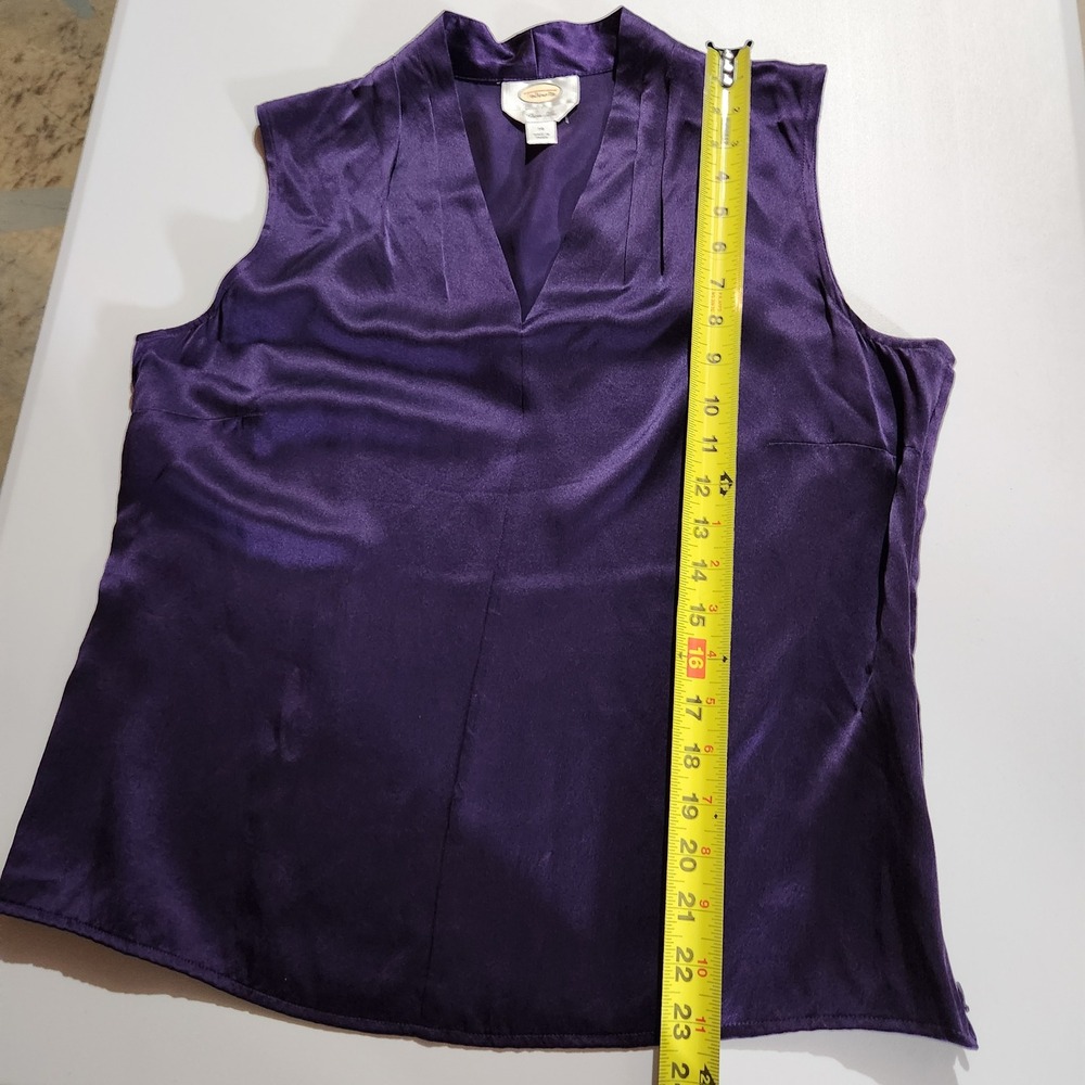 Talbots 100% Silk Blouse Sz 14 Sleeveless Jewel Tone Purple Side Zip V-Neck - Picture 4 of 8